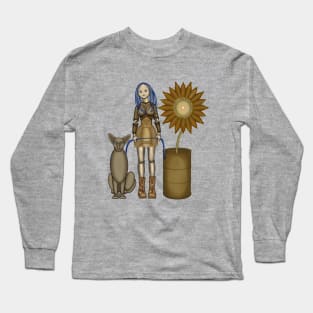 Girl with a cat and a sunflower. Steampunk (2) Long Sleeve T-Shirt